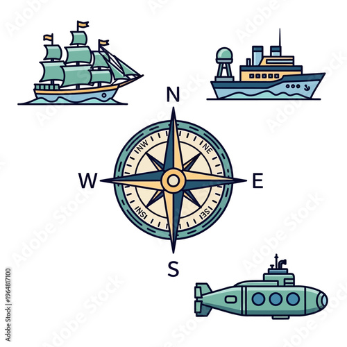 Nautical Transportation and Navigation Symbols Collection.