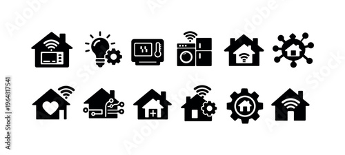 Collection of smart home icons representing technology and connectivity