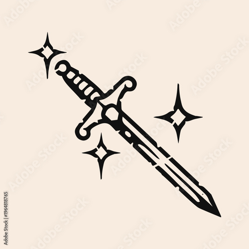 vector illustration of a sword linocut print art style. perfect for tattoo, t-shirts, poster, etc