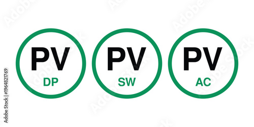 PV Labels Set DP SW AC Solar Photovoltaic Identification Icons Green Outline