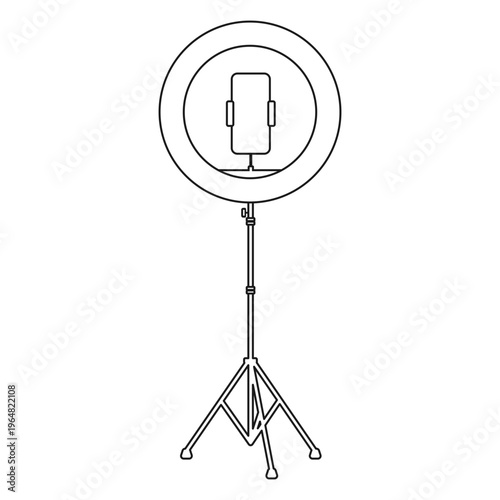 Ring Light With Cell Phone On Tripod Vector Outline