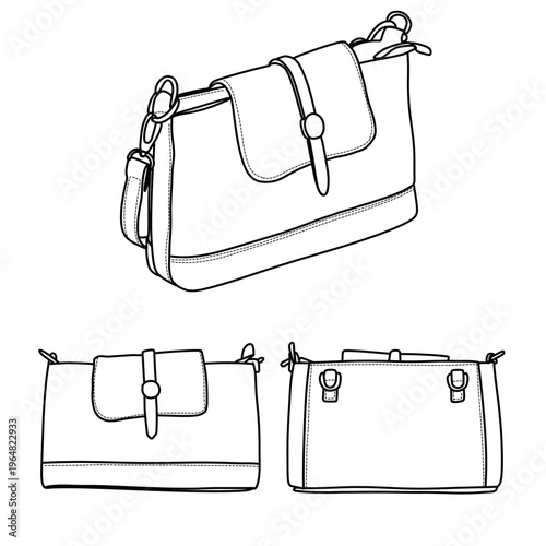 Fashionable Handbag Collection Line Art Illustration.