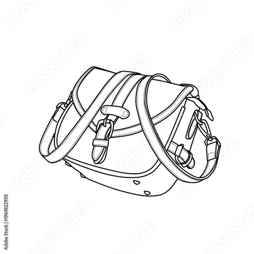 Detailed Line Art Illustration of a Classic Leather Satchel Bag.