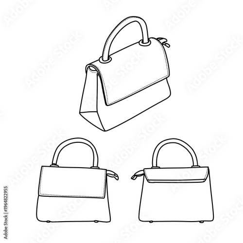 Collection of Handbag Illustrations in Black and White.