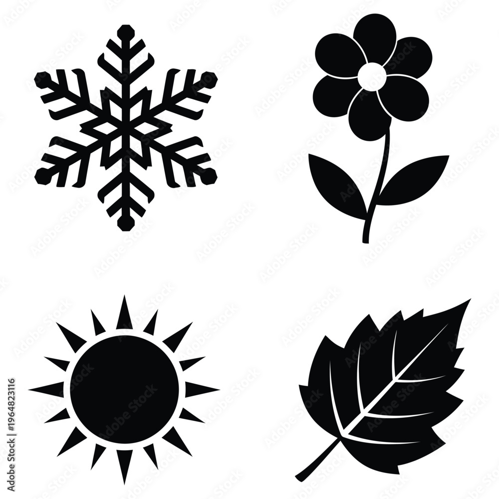 Fototapeta premium Vector floral set with flowers leaves and decorative elements