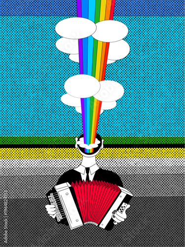 Surreal Musician Vector Illustration. Dreamlike Accordionist Vector Artwork.