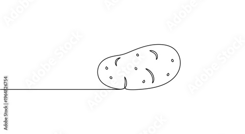 Single continuous line drawing of a raw organic potato on a clean white background showcasing