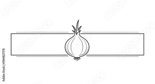 Minimalist black and white line art illustration featuring a single onion central to a simple