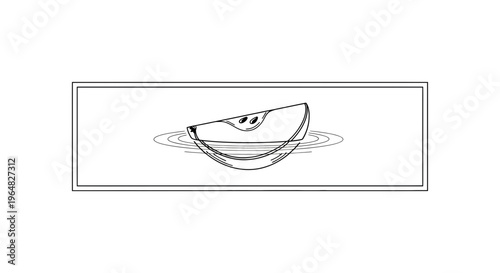Minimalist outline of a fresh apple slice gently floating on a calm water surface creating subtle