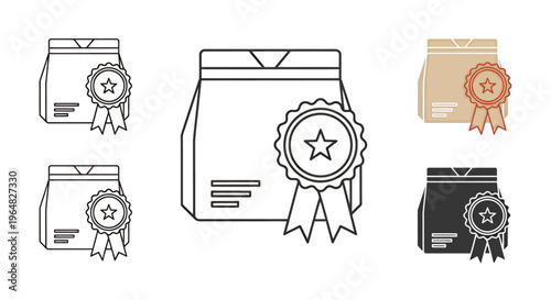 Set of award rosettes on jars illustration in different colors.