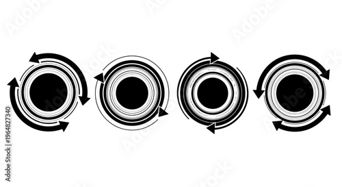 Four abstract circular icons with looping arrows around concentric rings for design elements.