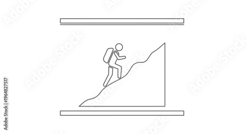 Minimalist line art illustration of an adventurous individual ascending a challenging peak