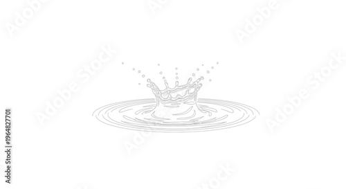Clean vector outline of a liquid splash creating a crown shape and expanding circular ripples on a