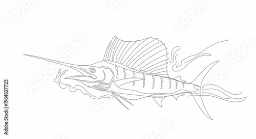 Dynamic Continuous Line Art Depicting a Majestic Ocean Predator Leaping Through Waves with