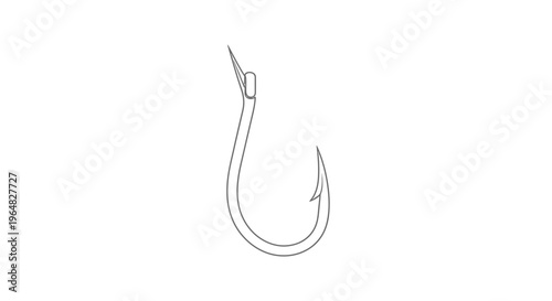 Minimalist single line art illustration of a fishing hook, perfect for angling designs or leisure