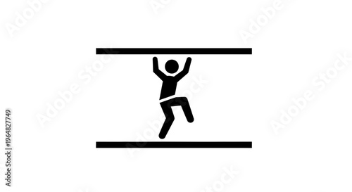 Minimalist icon representing a person climbing or navigating a confined space, symbolizing