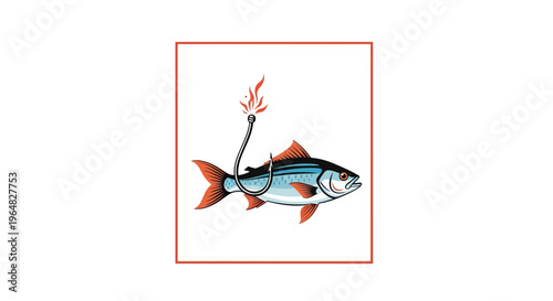 Vibrant illustration of a fish caught on a fiery hook, symbolizing unexpected challenges and