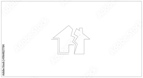 Continuous line drawing of a fractured home, symbolizing separation, property dispute, or family