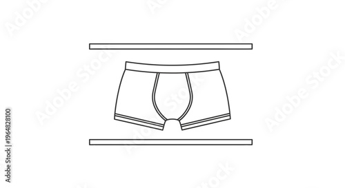 Minimalist black and white line art illustration of classic men's boxer briefs underwear design