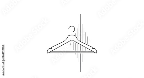 Minimalist line art illustration of a sleek clothing hanger with abstract vertical patterns and