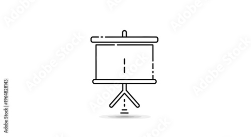 Minimalist outline icon depicting a portable presentation screen on a stable tripod stand for