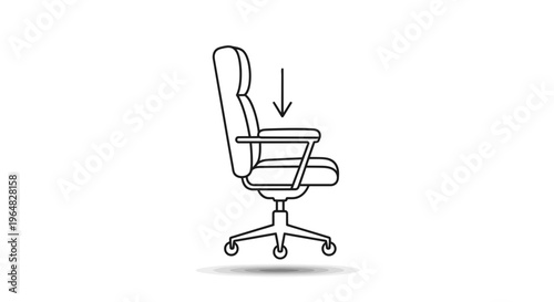 Minimalist line drawing of an office chair with adjustable armrest feature icon illustration
