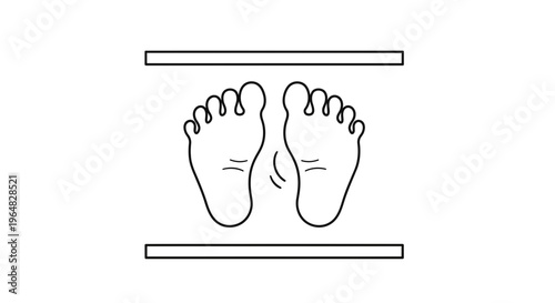 Minimalist illustration of human bare feet within a guided measurement zone perfect for health and