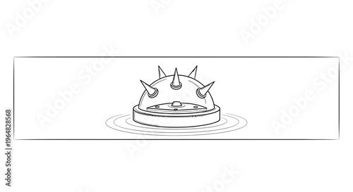 Detailed monochrome line art of a floating spiked buoy creating subtle ripples on the water surface