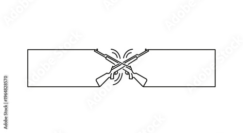 Abstract black and white line art depicting two opposing rifles in a fierce confrontation