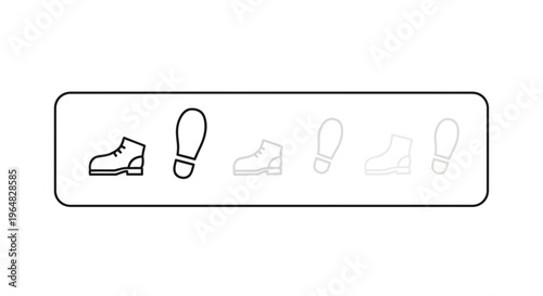 Sequential minimalist vector icons depicting boots and footprints progressing with fading opacity