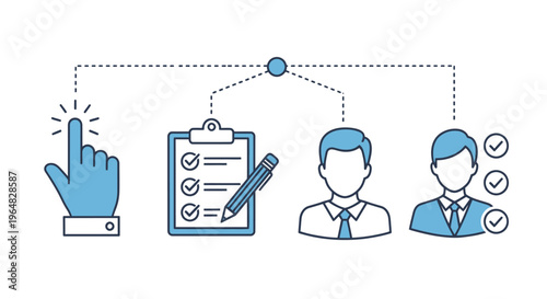 Business teamwork and workflow diagram illustrating collaborative planning and decision making.