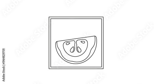 Simple elegant line art drawing of a fresh fruit slice in a square frame ideal for healthy food