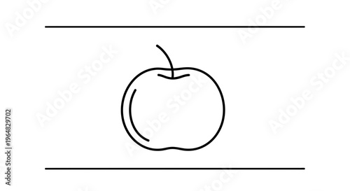 Clean Line Art Apple Graphic with Horizontal Borders Modern Simple Fruit Icon Design