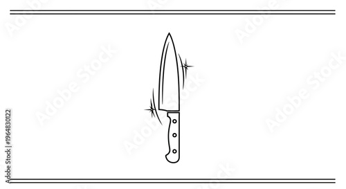 Sharp culinary chef's knife gleams with precision readiness for kitchen tasks in monochrome artwork