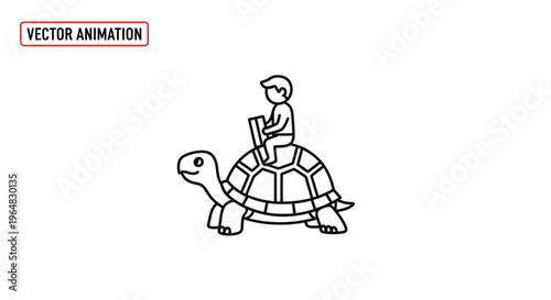 Embracing the unhurried path of knowledge, a figure rides a turtle, symbolizing patient
