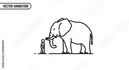A simple vector line art illustration portraying the vast scale difference between a human and a