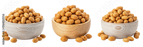 Tableau sur toile Peanuts in wooden bowl isolated on white background, Arachis hypogaea groundnuts