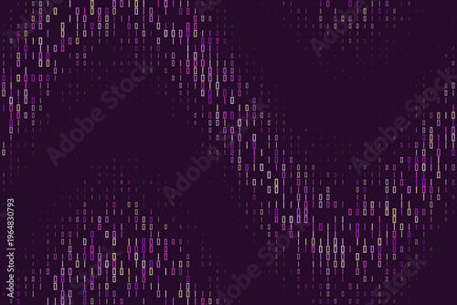 Quantum computing data visualization with purple binary code stream on dark background