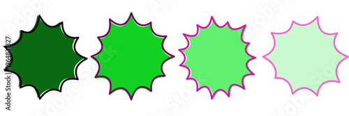 Four green starburst icons for ecofriendly sustainability progress and organic product labels