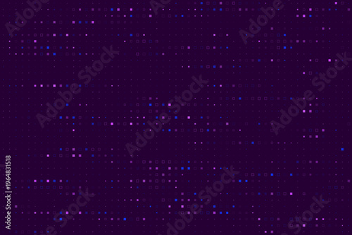 Abstract Quantum Computing Data Stream Background with Purple and Blue Pixels