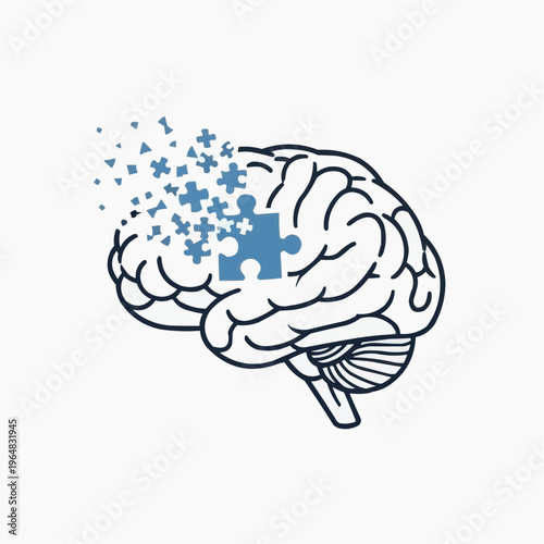 Brain with puzzle pieces, concept of memory loss or dementia