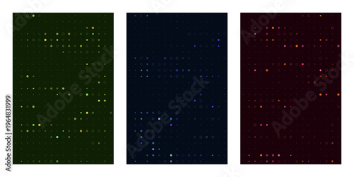 Abstract Data Visualization Background with Glowing Digital Matrix Dots in Green Blue and Red