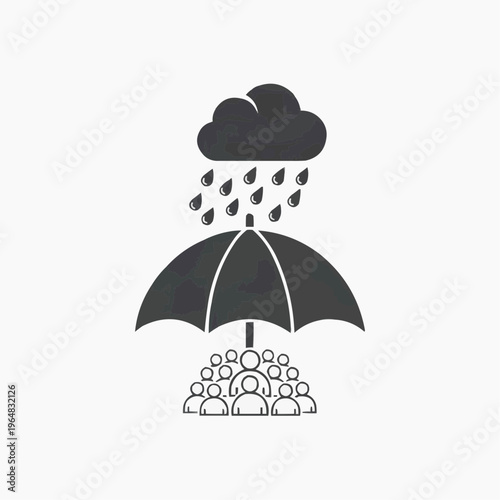 People under umbrella protected from rain with world map, global protection