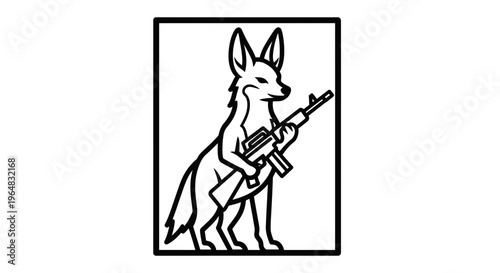 Jackal with Assault Rifle, Wild Animal, Military Weapon, Aggression, Danger, Vector Illustration