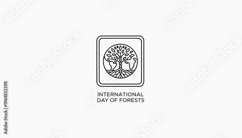 International Day of Forests logo with tree and globe icon, environmental awareness concept