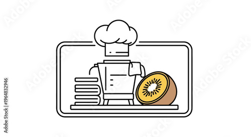 Healthy Smoothie Preparation: Blender, Kiwi, and Recipe Books Icon