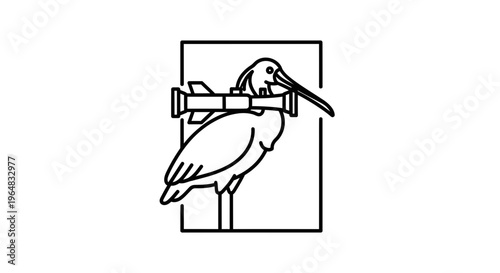 Ibis Bird Carrying Rocket Launcher in Beak, Symbolizing War and Nature Conflict