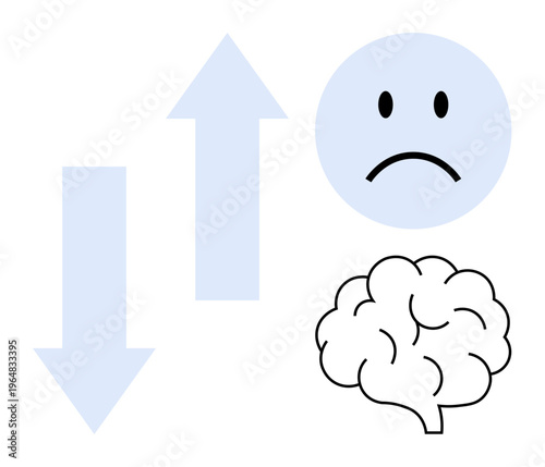 Mental health concept. Mental health with arrows mood changes. Mental health impacts emotions and brain function. For psychology, wellness, therapy, education, health