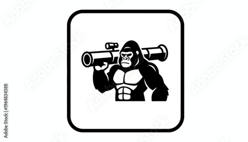 Gorilla Warrior Holding Rocket Launcher, Aggressive Ape, Powerful Primate, Military Concept