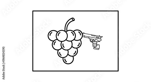 Grape Bunch with Handgun, Symbolizing Danger in Food or Choice